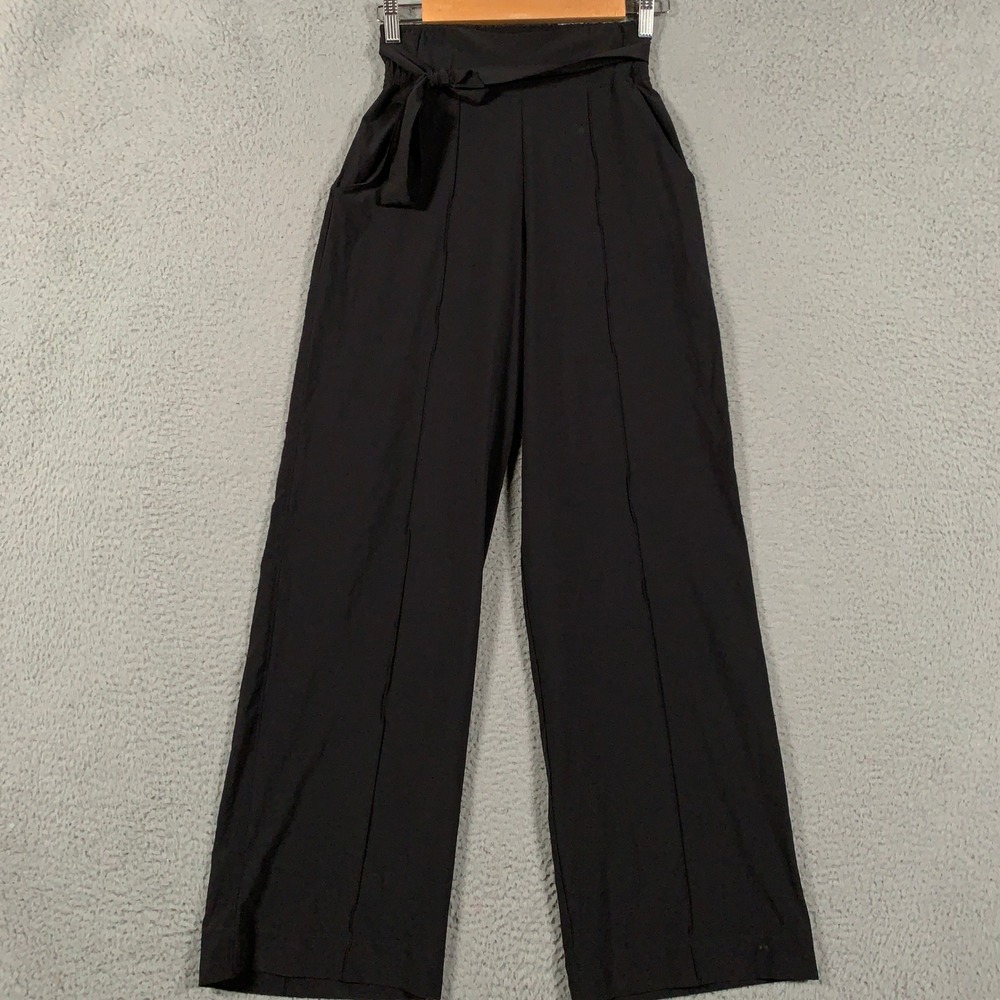 Lululemon Noir Pant Women's 4 Black High Rise Wide Leg Tie Belt Stretch Trouser